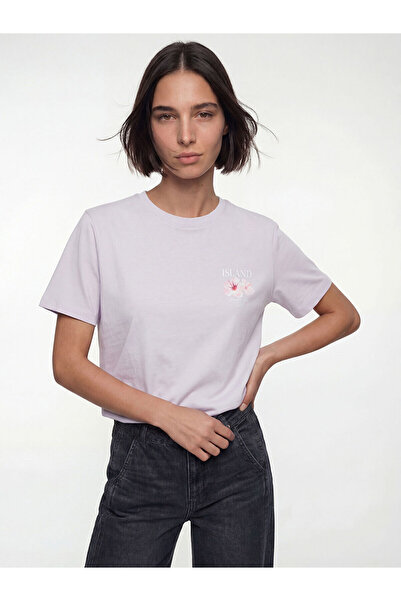 LC Waikiki Γυναικείο μπλουζάκι με στάμπα LCW Vision σε λιλά χρώμα με οβάλ λαι...