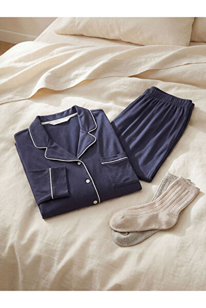 LC Waikiki Rmz Gi̇yi̇m Farkiyla Shirt Roba Collar Women's Pajama Set