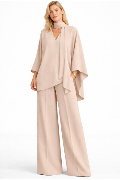 ALYEL NAKER Kimono Sleeve Detailed Blouse & Wide Leg Pants Top & Bottom Set