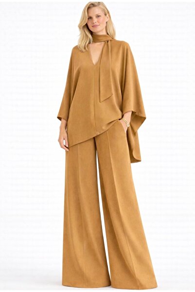 ALYEL NAKER Kimono Sleeve Detailed Blouse & Wide Leg Pants Top & Bottom Set