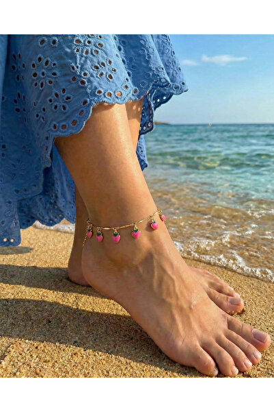Gleemy accesories Trend Pembe Kalp Figürlü Altın Renk Halhal