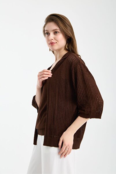 sumoda Women's Mercerized Short Sleeve Mesh Polo Collar Spring Summer Cardigan