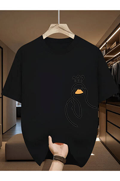 one button Tricou supradimensionat premium cu imprimeu Mr. Curious Duck