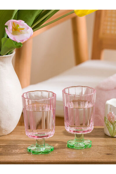 LC Waikiki Flower Embroidered Footed Glass Cup Set of 2 260 ml from Uzg Store...