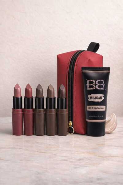 KYLA Mat Koyu 5 Lipsticks + BB Cream + Makeup Pouch