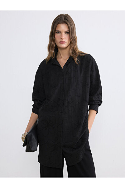 LC Waikiki Nevavm Black Embroidered Women's Shirt Tunic with a Difference - S...