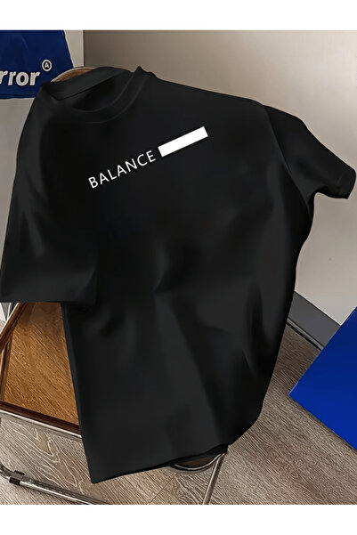 one button Μπλουζάκι με οριζόντια σχεδίαση και στάμπα Balance, Premium Oversize