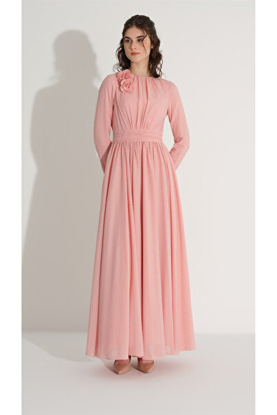 miha Hicran Önal Silvery Dress with Flower Accessories Pink