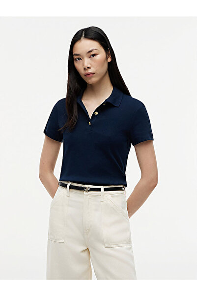 Tommy Hilfiger تي شيرت نسائي ضيق بأزرار ذهبية