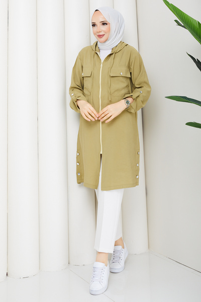 Pamuk Butik Women's Side Button Detailed Zipper Closure Cap