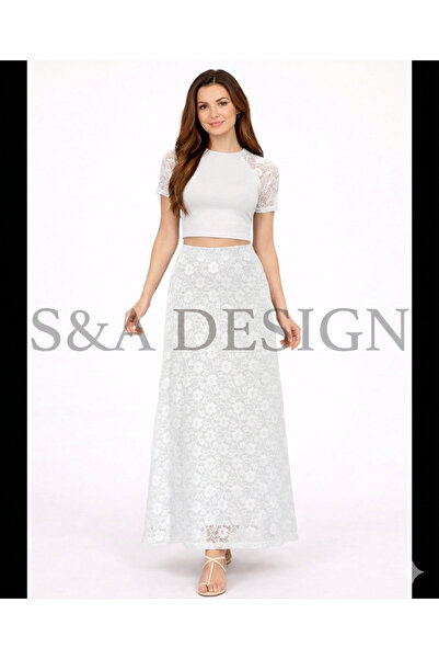 S&A DESIGN Δαντελένια ελαστική φούστα υψηλής ποιότητας με ψηλή μέση, άνετη κα...