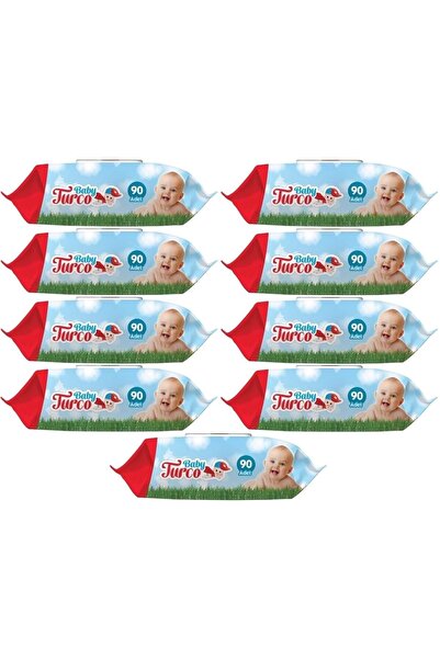 Baby Turco Islak Havlu Mendil Klasik 90 Yaprak 9'lu Set Plastik Kapaklı 810 Y...