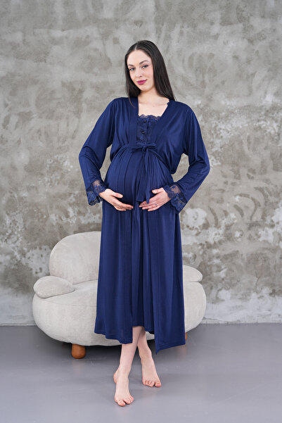 Lohusa Homewear مجموعة ملابس نوم صيفية أنيقة للحوامل باللون الأزرق الداكن من ...