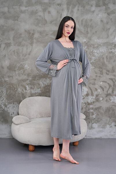 Lohusa Homewear New Season Smoked Maternity Summer Elegant Lace Detailed Butt...