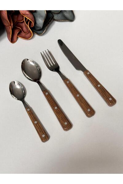 Meri Ev Gereçleri Woody Fork Spoon Knife Set 24 Pieces