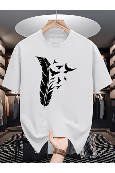 one button Tricou supradimensionat premium cu imprimeu Mr. Feather And Flying...