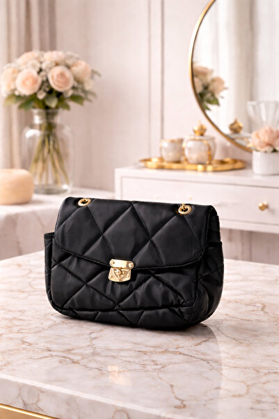 KZNovaStyle Quilted Black Chain Strap Women's Shoulder Bag with Stylish Lock ...