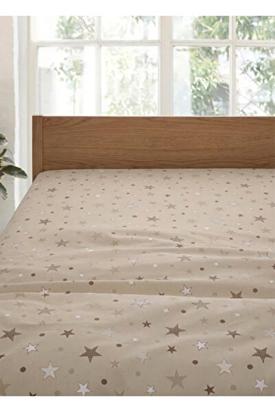 mihriban Μονό & Διπλό Βαμβακερό Σεντόνι Καφέ Αστεράτο Σχέδιο Χωρίς Λάστιχο (Μ...