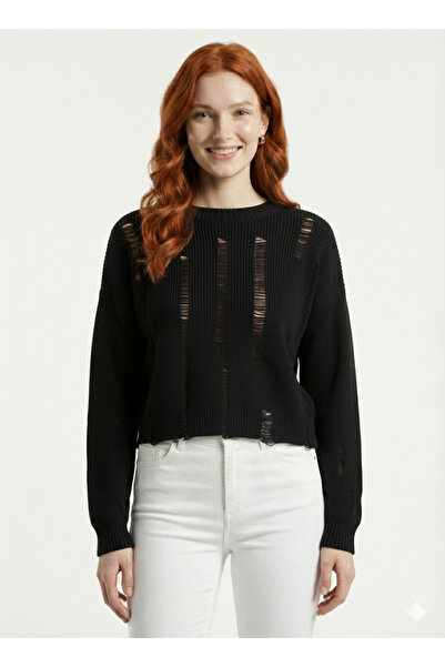 Neden Tekstil Μαύρη Σκισμένη Πλεκτή Γυναικεία Μπλούζα