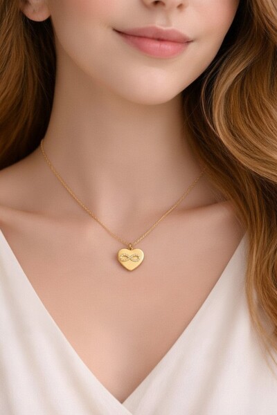 ATALYA ACCESSORY قلادة نسائية من الفولاذ بتصميم قلب وحجر الزركون اللامتناهي -...