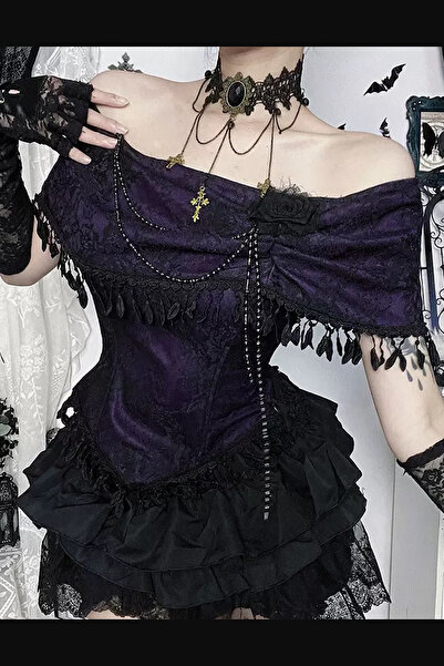 Giraffe Büstiyer Bluz Şifon Gömlek Dantel Transparan Üst Ceket Gotik Retro