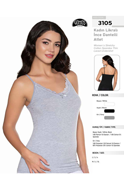 BENALİ Underwear (3 Pcs) Silver Lycra Thin Straps Lace Front Athlete Undershirt
