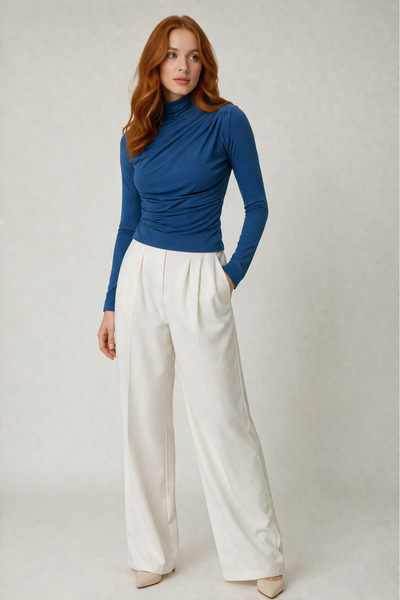 unika boutique Women's Black Drawstring Detailed Stand Collar Sandy Blouse