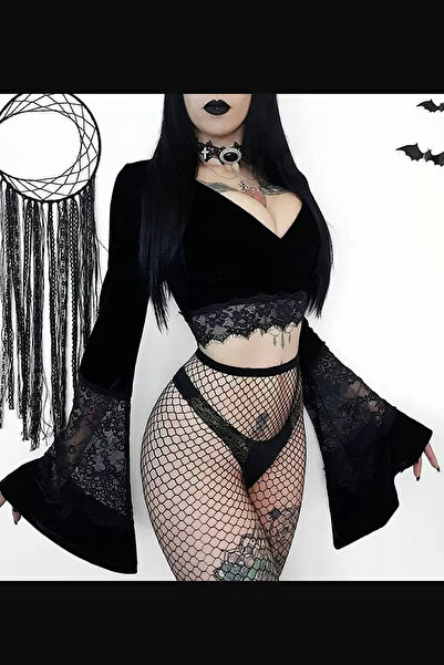 Giraffe Büstiyer Bluz Şifon Gömlek Dantel Transparan Üst Ceket Gotik Retro