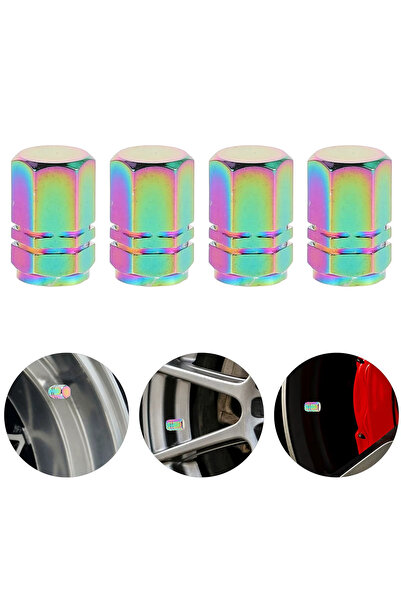 MeyZone Alüminyum Bukalemun Altıgen Sibop Kapağı 4'lü Hologram Sibob Kapağı