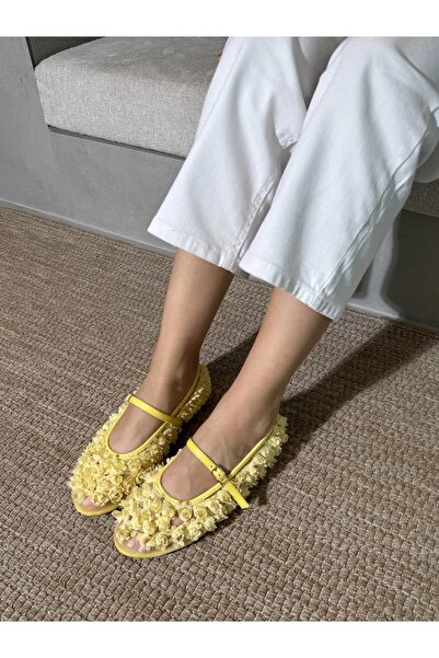 diclepolat Γυναικεία παπούτσια μπαλαρίνας από τούλι με κίτρινα λουλούδια Γυνα...