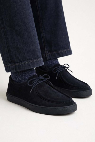 VARNAS Men's Navy Blue Suede Genuine Leather Daily Casual Lace-Up Rubber Sole Shoes – Bridge