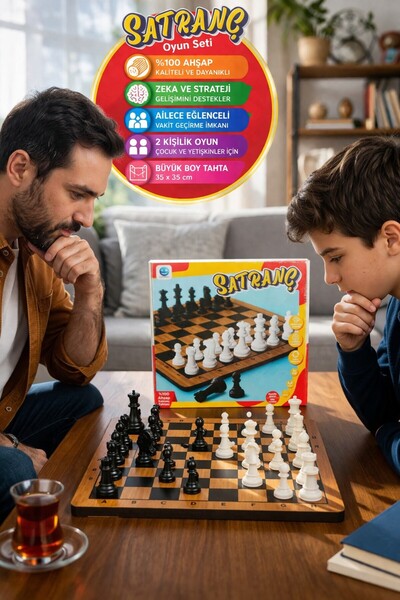 TOYFEST Ahşap Satranç Seti 35 cm Büyük Boy Satranç Tahtası Strateji Zeka Oyunu