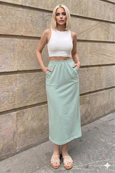 Pasaklı Giyim Γυναικεία Φούστα Πράσινη Μέντα με Τσέπες, Ελαστική Μέση, Άνετη ...