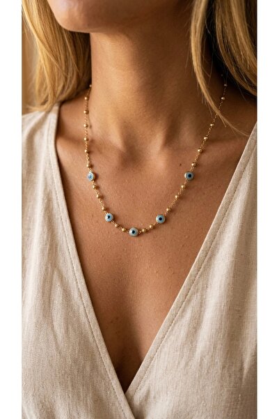 İNN JEWELLERY Steel Necklace with Anti-Tarnish Evil Eye Bead and Writing (2 Y...