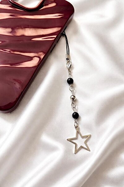 bohemian takı tasarim Siyah İncili Yıldızlı y2k Black Star Telefon Charmı