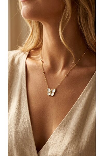 İNN JEWELLERY Steel Necklace with Anti-Tarnish Butterfly Engraving (2 Years I...