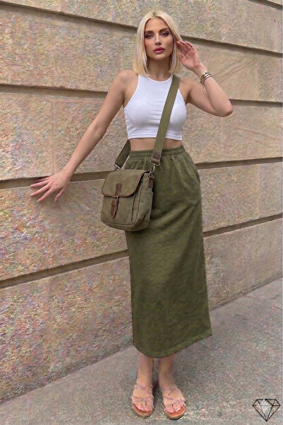 Pasaklı Giyim Γυναικεία Αθλητική Μακριά Φούστα Χακί με Τσέπες, Ελαστική Μέση,...