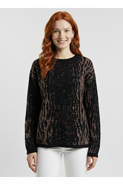 Neden Tekstil Γυναικείο πλεκτό πουλόβερ με μαύρο και καφέ σχέδιο