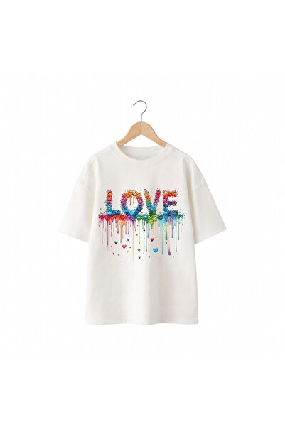playwear Tricou cu decolteu rotund, 100% bumbac, cu imprimeu Pati Kalp Love, ...