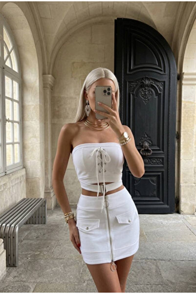 Love Fab Σετ δύο τεμαχίων με στράπλες μπλούζα, λεπτομέρεια με ζώνη με οπές, λ...