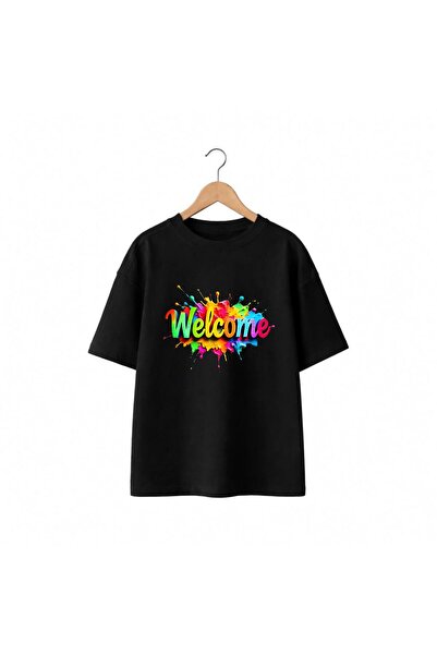 playwear Μπλουζάκι Welcome με στάμπα, 100% βαμβακερό, oversized, με χαλαρή κα...