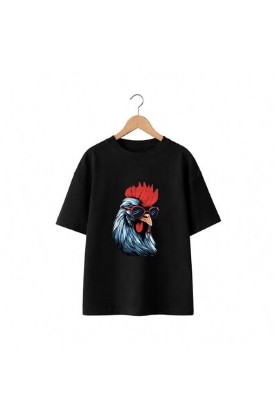 playwear Μπλουζάκι με στάμπα κόκορα με γυαλιά, 100% βαμβακερό, oversized, χαλ...