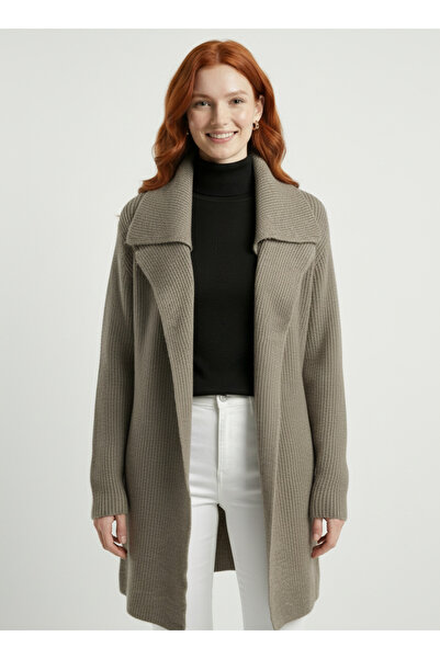 Neden Tekstil Women's Knitwear Long Cardigan - Wide Collar, Comfortable Fit