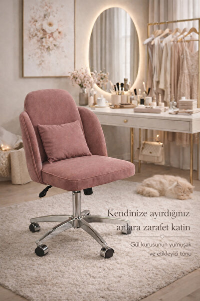 SR Dekoratif Çalışma Sandalyesi, Gül Kurusu | Makyaj Masası, Home Office ve B...
