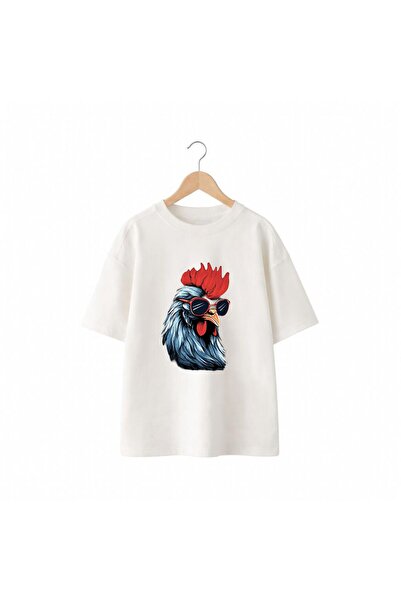 playwear Μπλουζάκι με στάμπα κόκορα με γυαλιά, 100% βαμβακερό, oversized, χαλ...