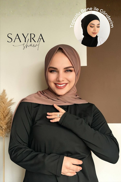 SAYRA Çıtçıtlı Hazır Şal ve Boyunluklu Bone 2’li Set – İthal Kumaş | Yeni Sezon