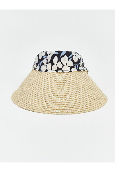 LC Waikiki Ψάθινο γυναικείο καπέλο με γείσο με λουλουδάτο σχέδιο Peak New Season