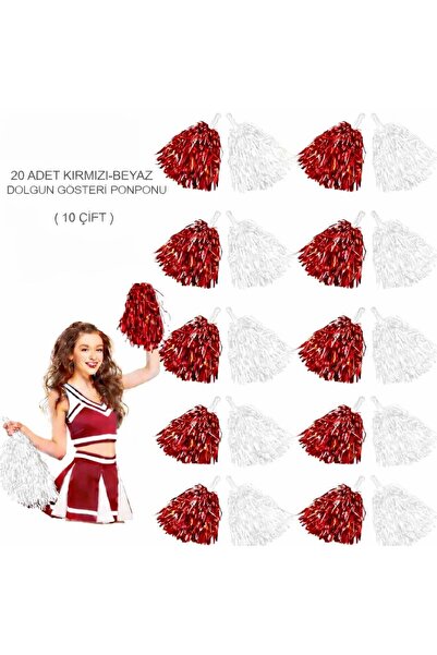 SORA GROUP Red White Metallic Plump Show Pompon 20 Pieces (10 Pairs)