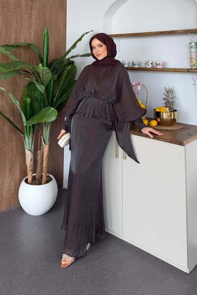 Hazamoda Βραδινό φόρεμα Janjan Yarasa σε καφέ χρώμα