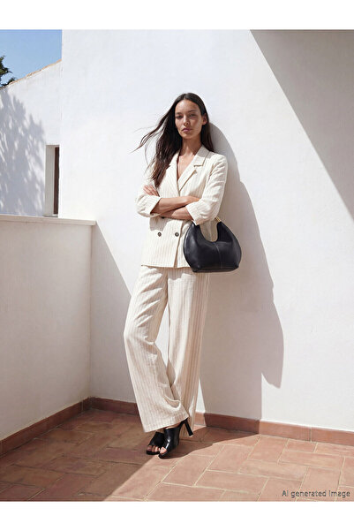 LC Waikiki Nevavm Striped Linen Blend Women's Trousers with Elastic Waist